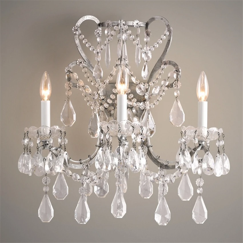 

American retro crystal metal wall lamps French bedroom bedside light living room background wall aisle study deco sconces lights