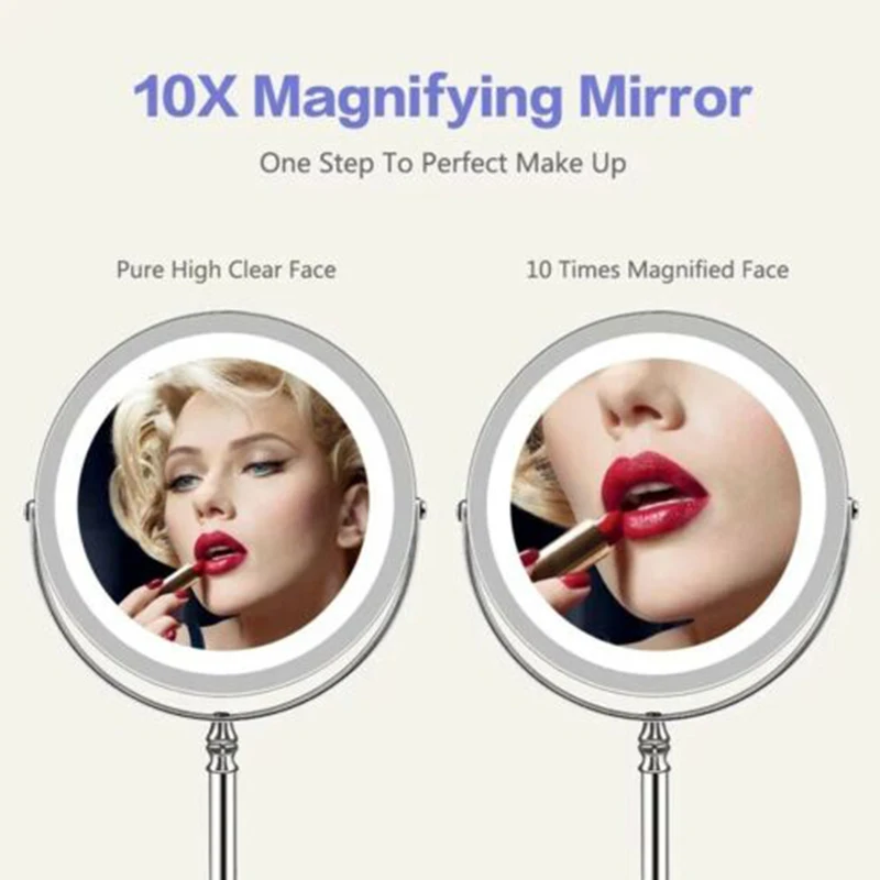 10X 5X Magnifying LED Double SidedMakeup Mirror 7/8 Inch USB Charging Touch Bath Vanity Mirrors