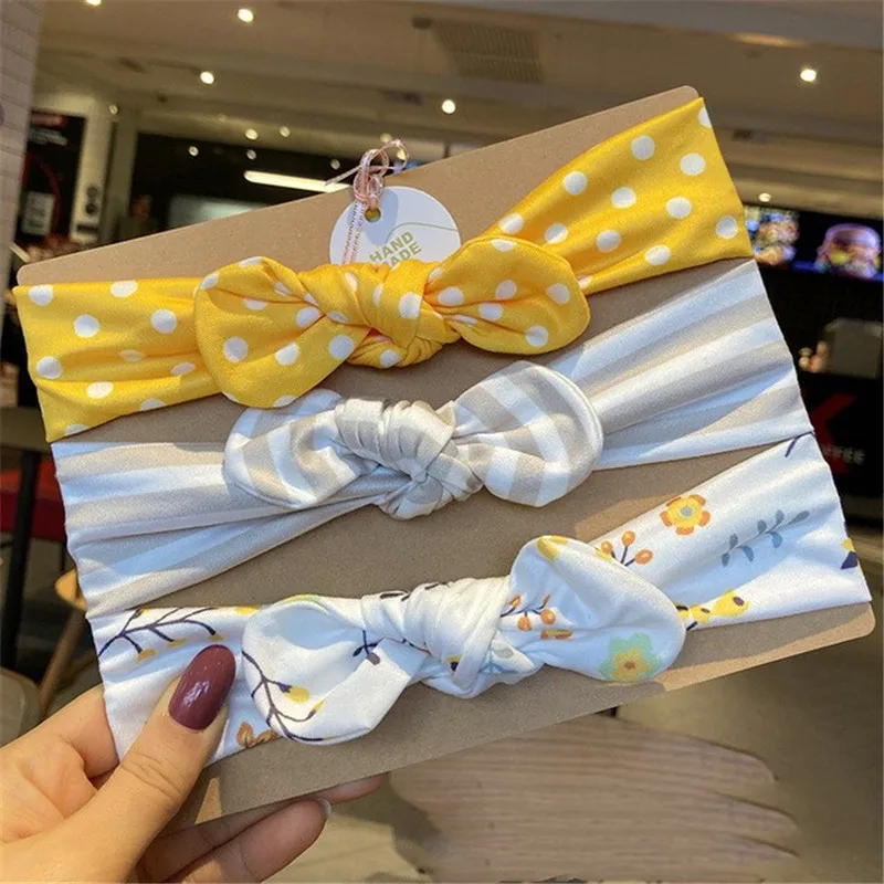 3pcs/set Baby Headband Girls Hair Accessories Cotton Rabbit Ear Turban Bow Elastic Hairband Baby Princess Christmas Day Gifts