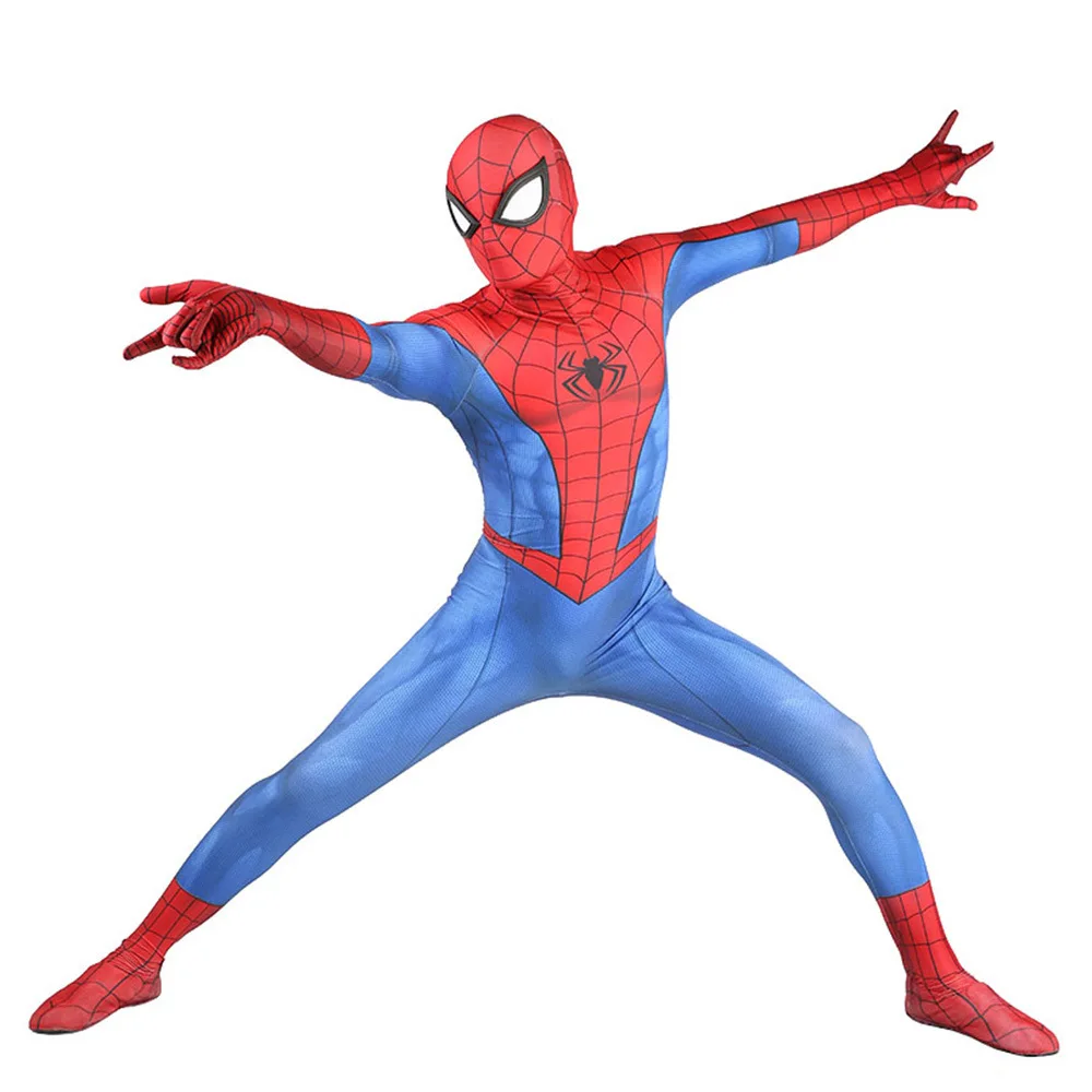 PS4 klasyczny Peter Parker Spiderman przebranie na karnawał superbohater Spandex Zentai body Spidey kostium na Halloween dla dorosłych chłopców