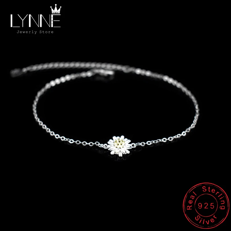 Gorąca sprzedaż moda 925 Sterling Silver Daisy wisiorek obrączki złoty kolor chryzantemy uroczy łańcuszek na nogę łańcuch dla damska biżuteria na prezent