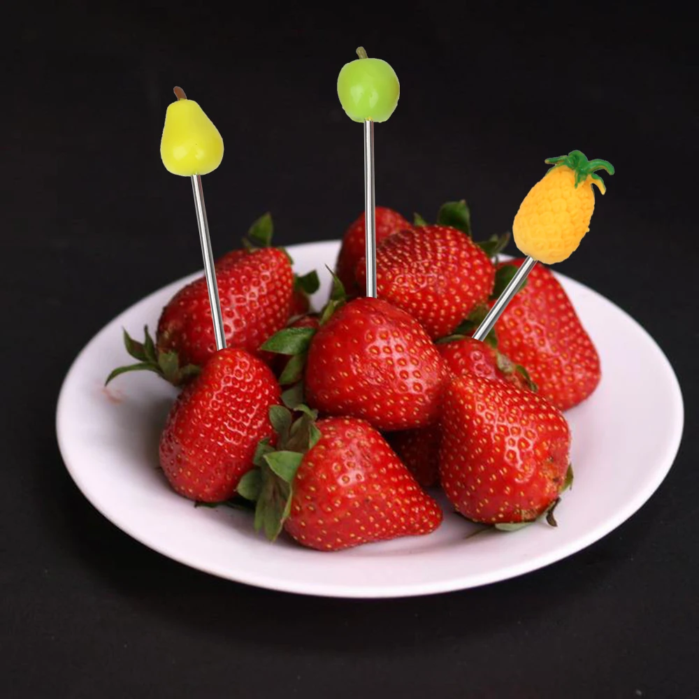 Fruit Pattern Fruit Fork 6Pcs/Set Creative Stainless Steel Kitchen Accessories Tableware Snack Cake Dessert Food Fork