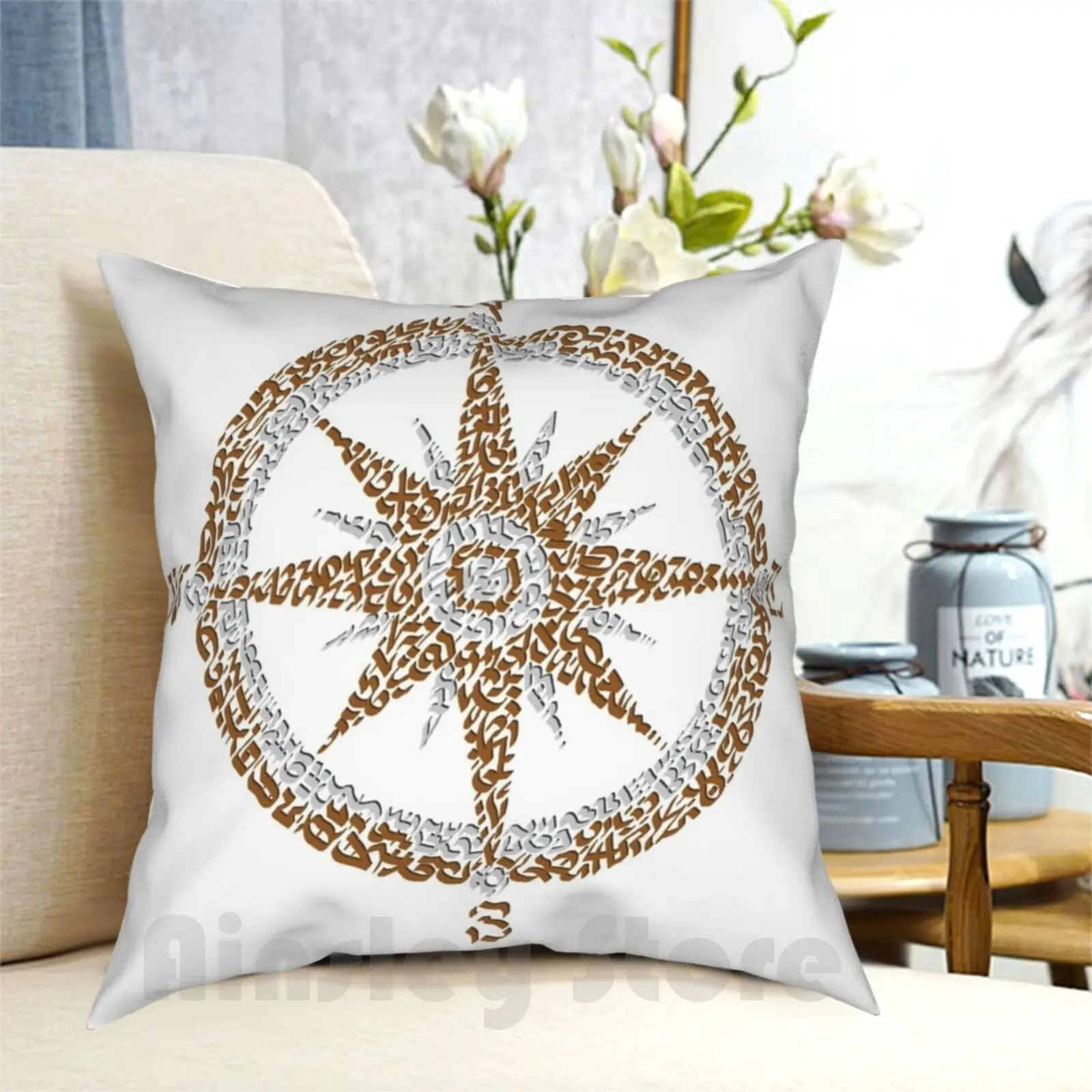 Compass Pillow Case Printed Home Soft DIY Pillow cover Compass Round Circular Cardinal Points Est West South North Star