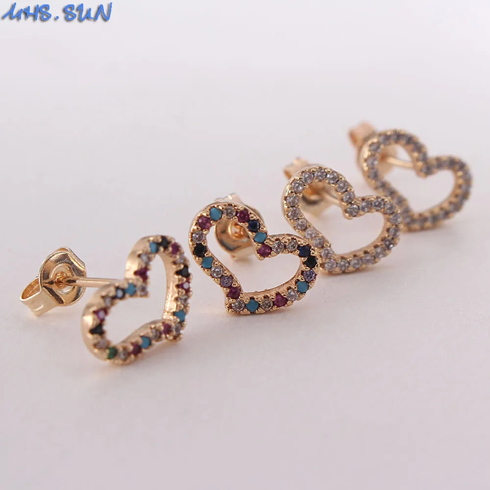 MHS.SUN 1Pair Exquisite Stud Earrings Jewelry Women Zircon Love Heart Earrings Fashion Crystal Ear Accessories For Party Gift