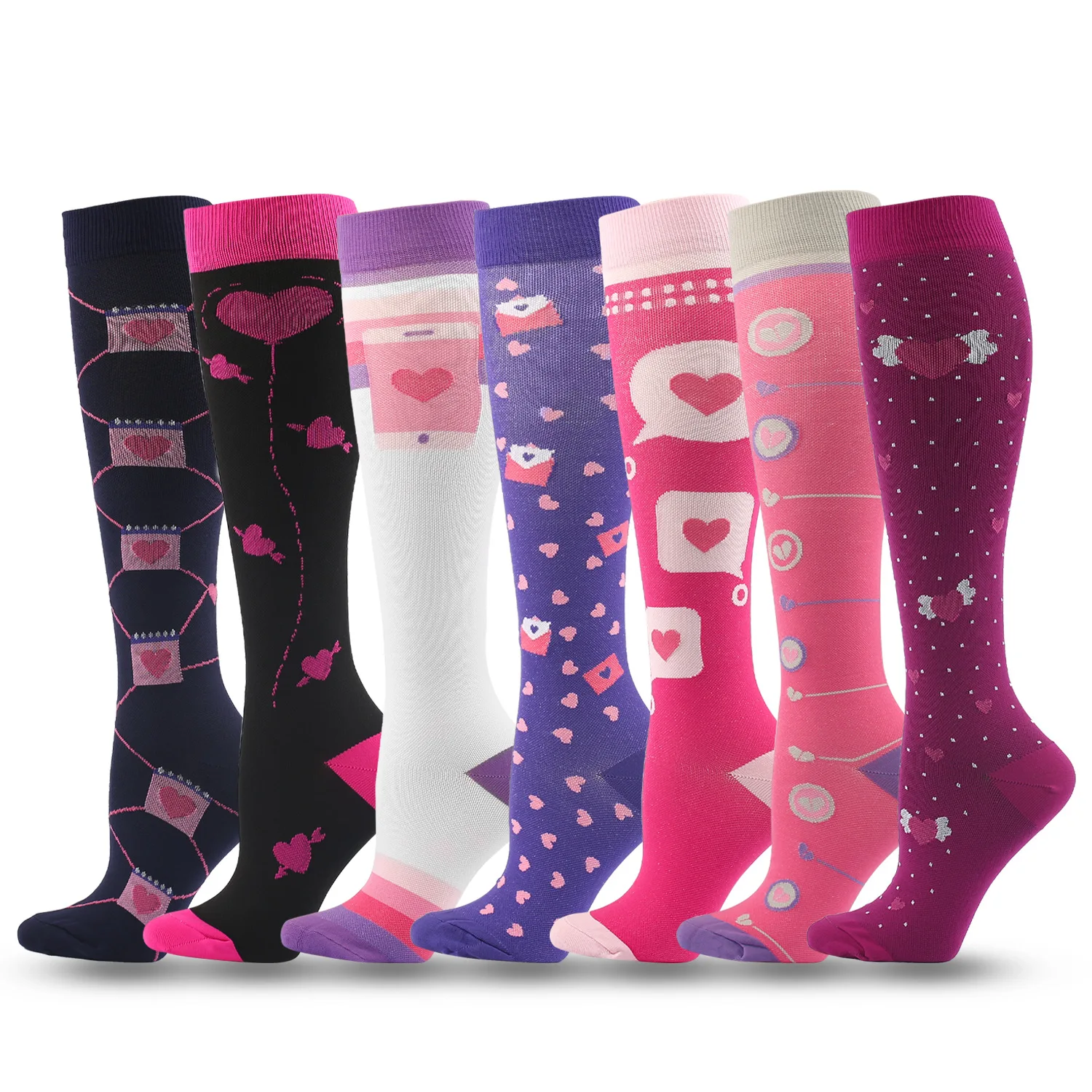 

2021 New Design Women Four Seasons Stockings Cartoon Love Men And Outdoor Sports Pressure Compression Running Cycling 7pair