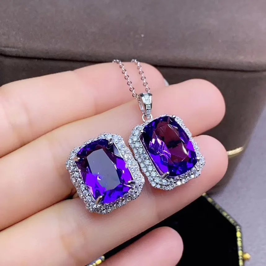 

100% Natural and Real Amethyst jewelry set Natural Real Amethyst 925 sterling silver 1pc pendant,1pc ring