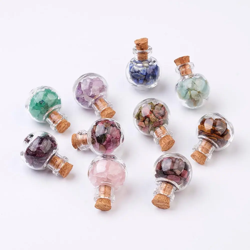 30pcs Mini Glass Wishing Bottle Tumbled Chip Crystal Healing Stones Set for Jewelry Making Home Decoration