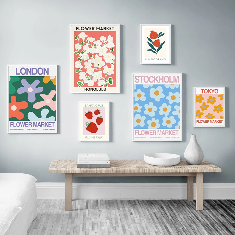 Strawberry Lemon Fruit Flower Market Leaf Wall Art Canvas Painting Nordic Posters And Prints Pictures For Living Room Home Decor