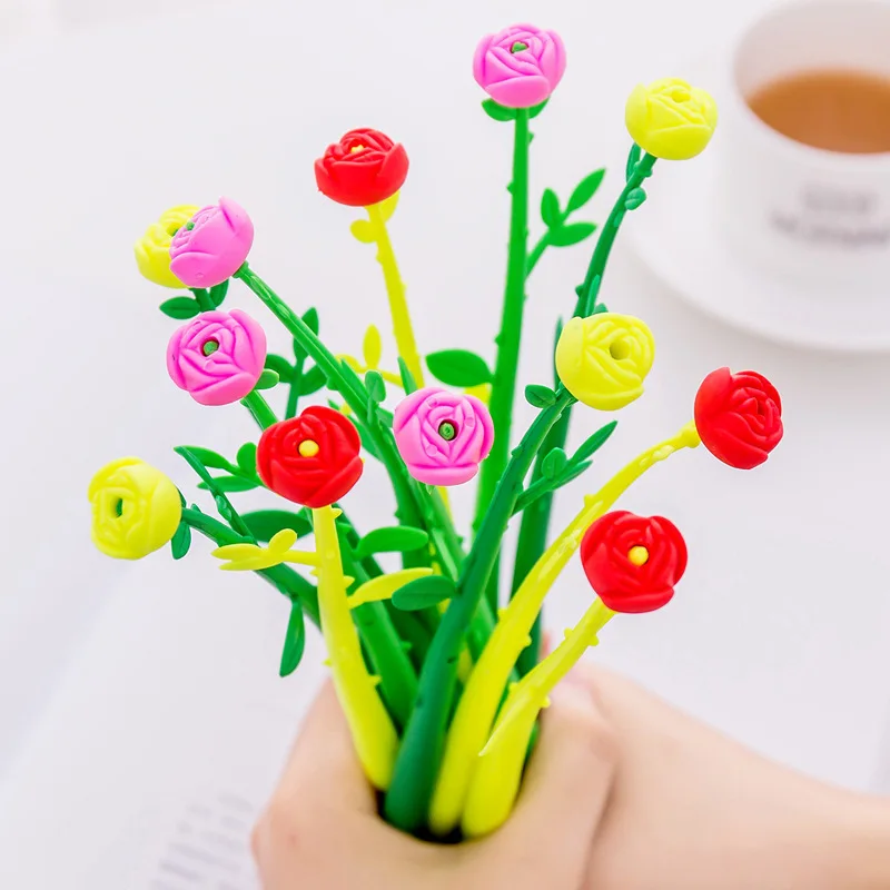 40PCS Office Learning Signature Pen Creative Cute Cartoon Simulation Flower Gel Pens Kawaii School Supplies Stationery