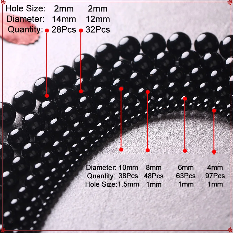 Black Beads 4/6/8/10/12/14mm Natural Gem Stone Round Smooth Agat e Beads For DIY Jewelry Making Bracelets Necklace Accessories