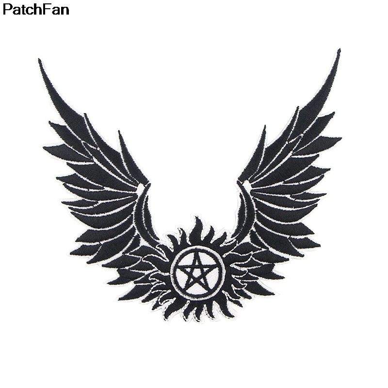 A2577 Cartoon Black Anti-Possession Wing Stickers Embroidery Motif Applique Garment Kids DIY Clothes Badge