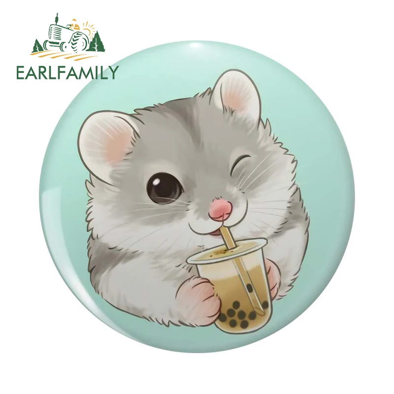 EARLFAMILY 13cm x 13cm Boba Milk Tea Car Sticker Vinyl Window Trunk Laptop Decoration Cute Hamster Decal Cartoon Car Styling