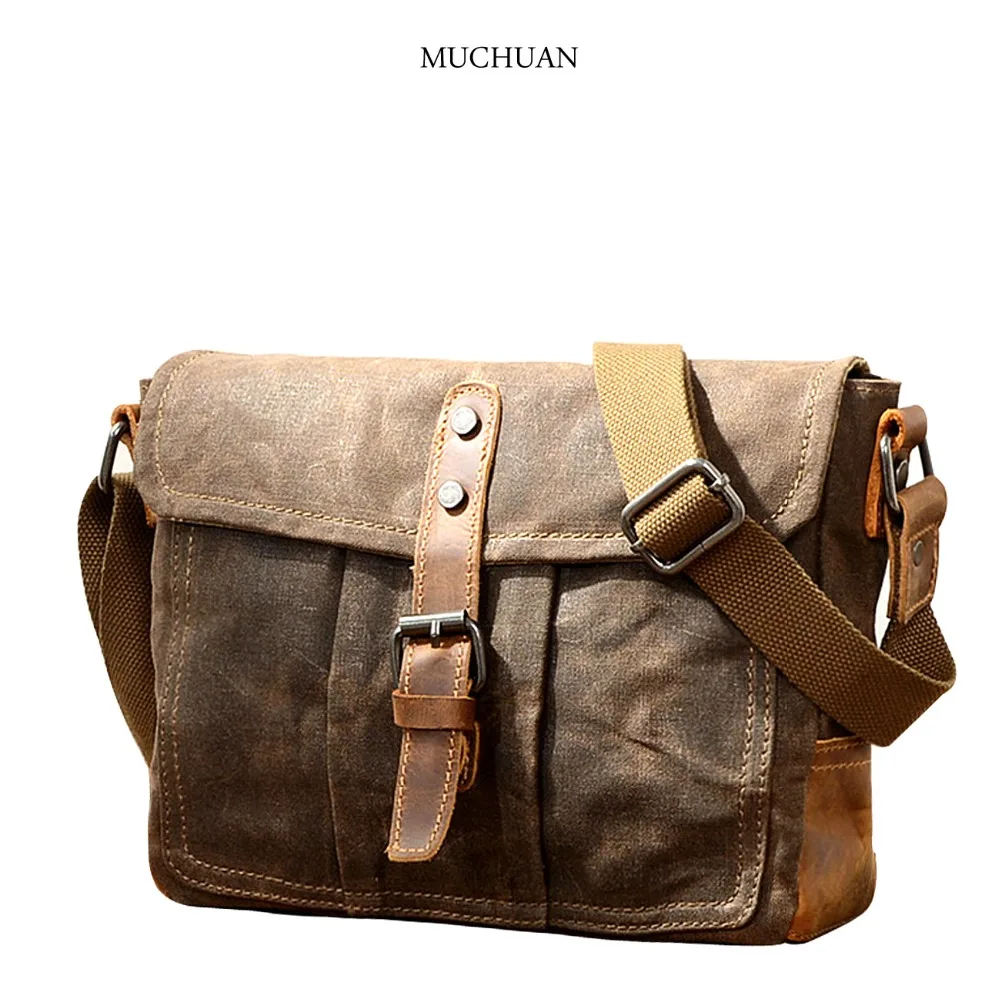 The new waterproof wax canvas bag free bag shoulder bag man simple men satchel male  cross section