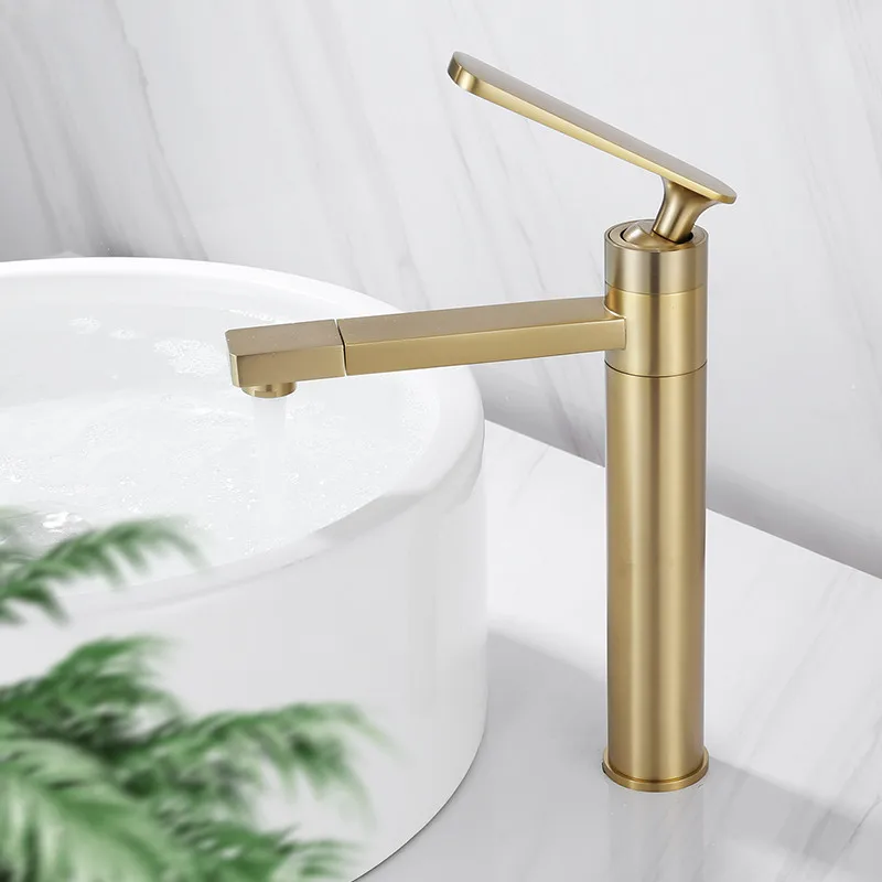 

Copper Bathroom Basin Faucet Hot and Cold Basin Mixer Faucet Creative Rotation Bathroom Vessel Sink Mixer Taps Brush Gold