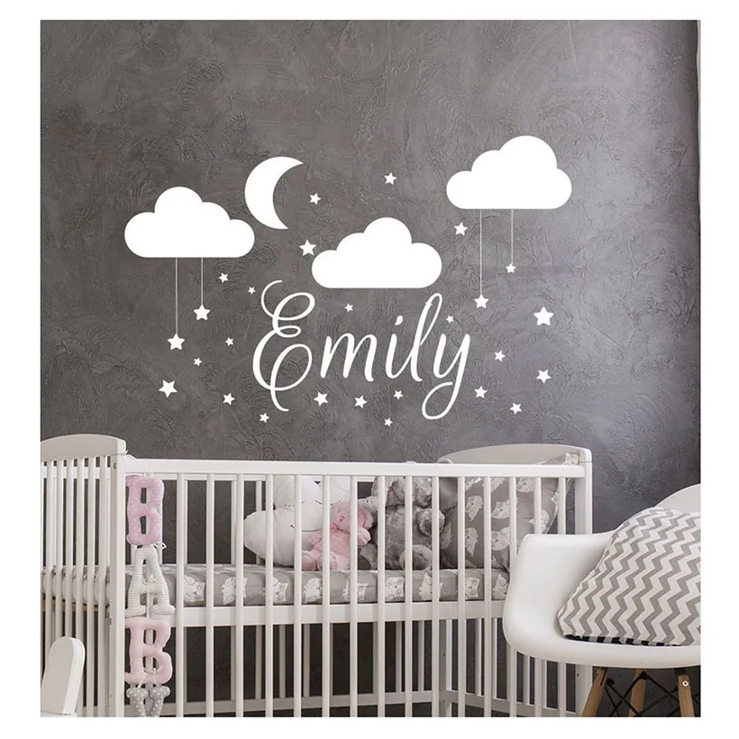 Name Vinyl Sticker Wall Sticker, Baby Nursery Wall Sticker, Girl Room Wall Sticker, Star Moon Decoration Wall Sticker