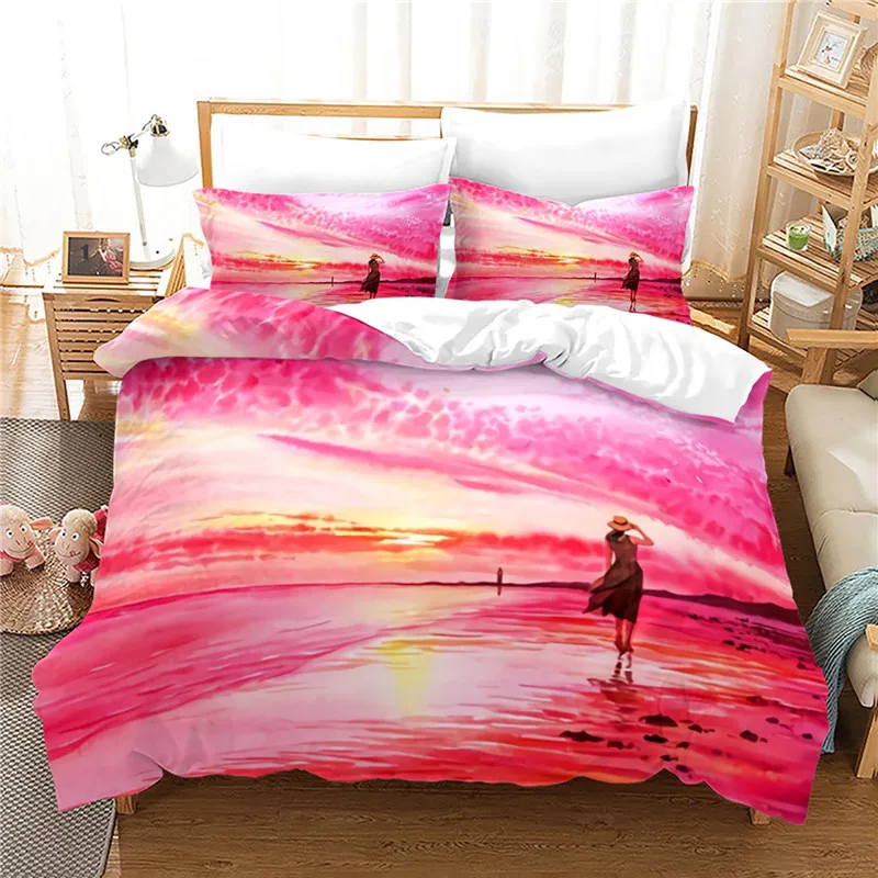 

Beach 3D Duvet Cover Set Natural Scenery Print Bed Clothes Boys Twin Full Queen King Size Bed Cover Set Romantic Style