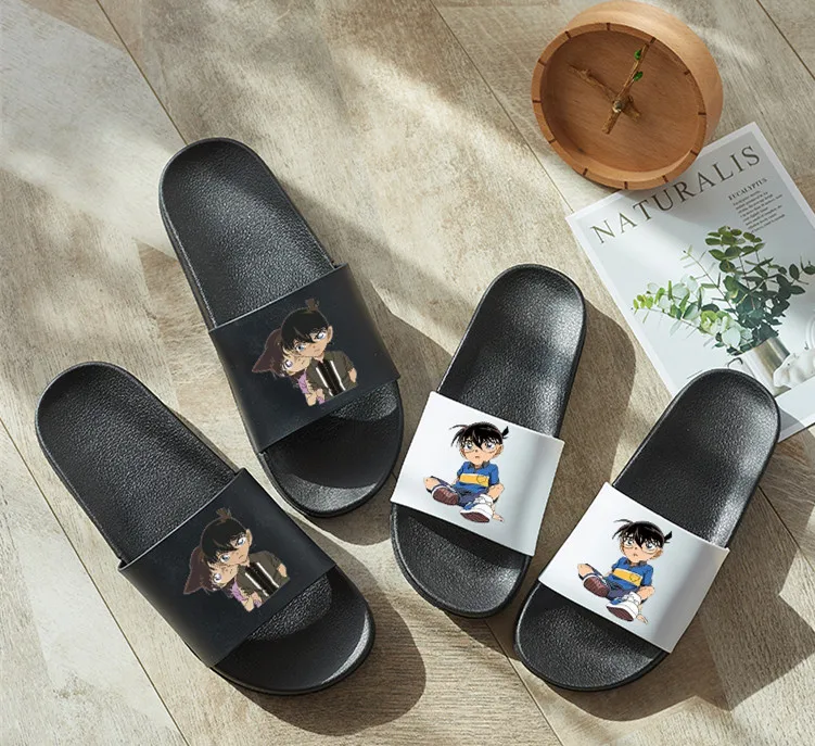 Sandalias de baño antideslizantes para hombres y mujeres, zapatos de Anime con estuche cerrado, Detective Conan, Kawaii, Cosplay, Zapatillas de casa para interiores de verano