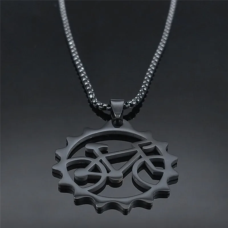 Tires Bicycle Stainless Steel Long Chain Necklaces Women/Men Black Color Bike Necklaces Jewelry collar hombre bicicleta N2653S1