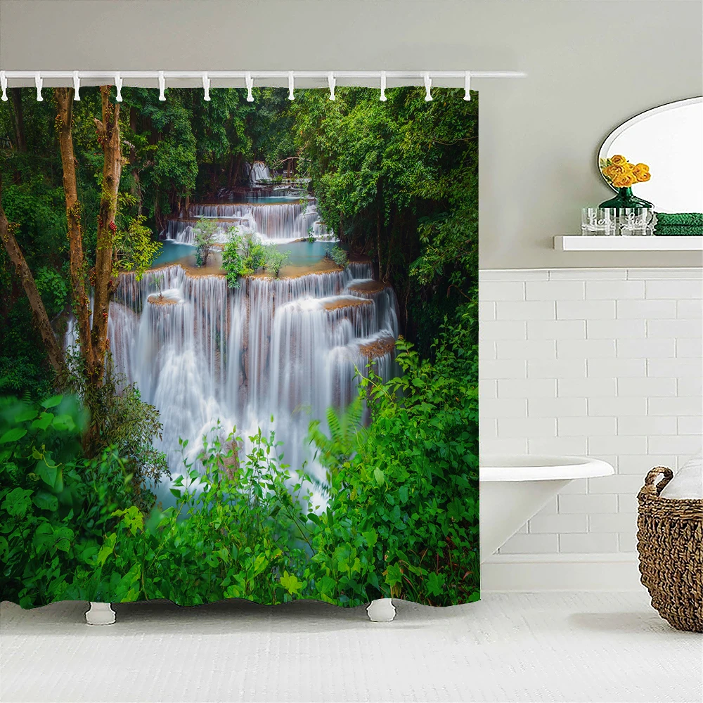 3d Bathroom Curtains Natural Forest landscape Printed Shower Curtains With Hooks Home Decoration Waterproof Fabric Bath Screen