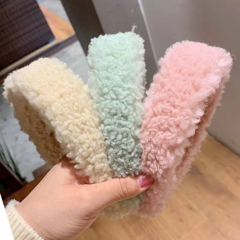 Fashion Teddy Style Thick Fur Headband Hair Bands For Women Sweet Candy Color Hair Hoop Cashmere Wide Hairbands Hair Accessories