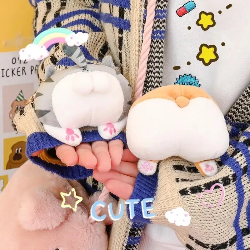 Cute Cat Butt Plush Toys Corgi Pig Butt Keychain Soft Fidget Toys Female Bag Decoration Student Fashion Girls Child Gift