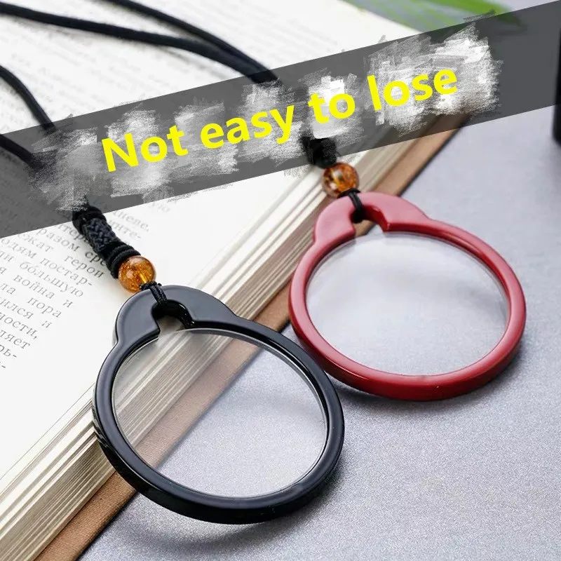 +1.0 1.5 2.0 2.5 3 3.5 4.0 Round Black Red Hanging Neck Reading Glasses Men Women Portable Eyeglasses for Presbyopia