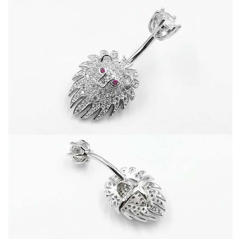 925 sterling silver belly button ring lion shape cubic zircon navel belly piercing body jewelry for women