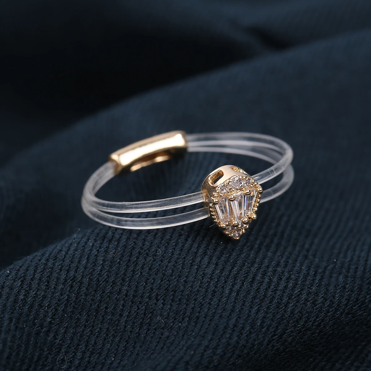 Sweet Trendy Women\'s Ring Fashion Invisible Transparent line Brass Ring Waterdrop Zircon Jewelry Accessory For Daily life