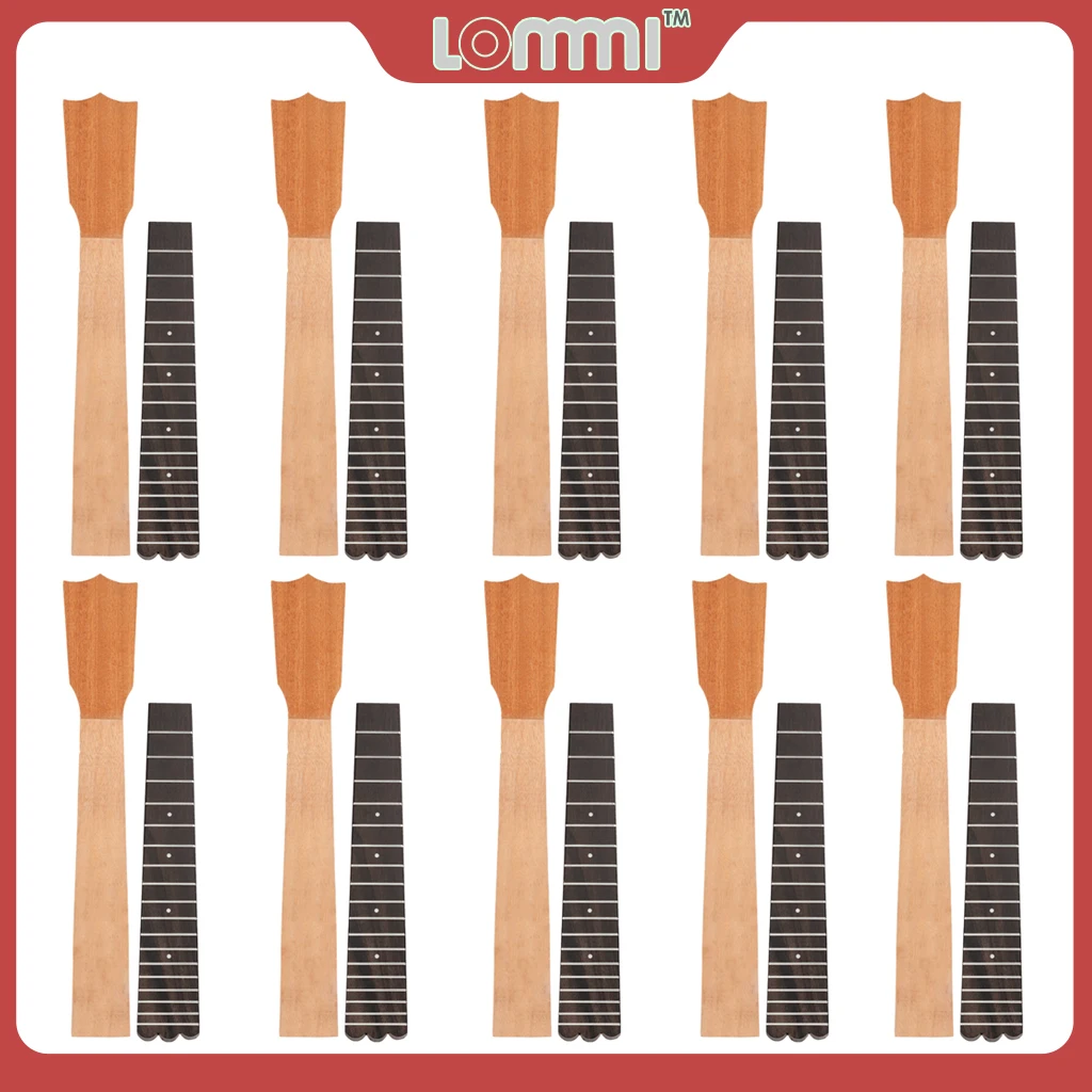 

LOMMI 10 Sets Ukulele Neck And Fretboard For 23 Inch Concert Ukelele Uke Hawaii Guitar Unfinished DIY Uke Parts Accessories