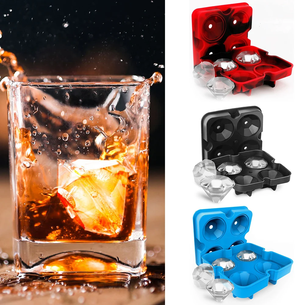 

4 Grids Diamond Pattern Ice Cube Tray Reusable Ice Cubes Maker Silicone Ice Cream Molds Chocolate Mold Party Bar Tools