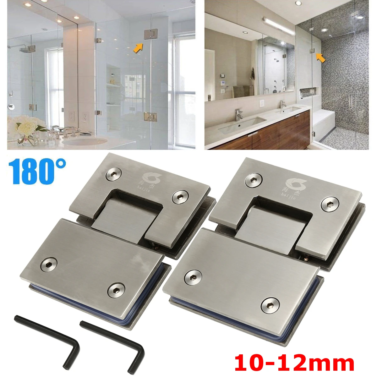 

2Pcs Stainless Steel 180° Frameless Glass to Glass Shower Door Hinge Bracket