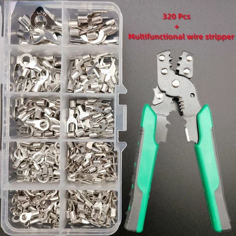 

320pcs Boxed,Crimp Terminal+Pliers,Cold Pressed Terminal,U Shaped O Shaped ,Wire Connector 0.5-4mm Square Terminal Eletrico