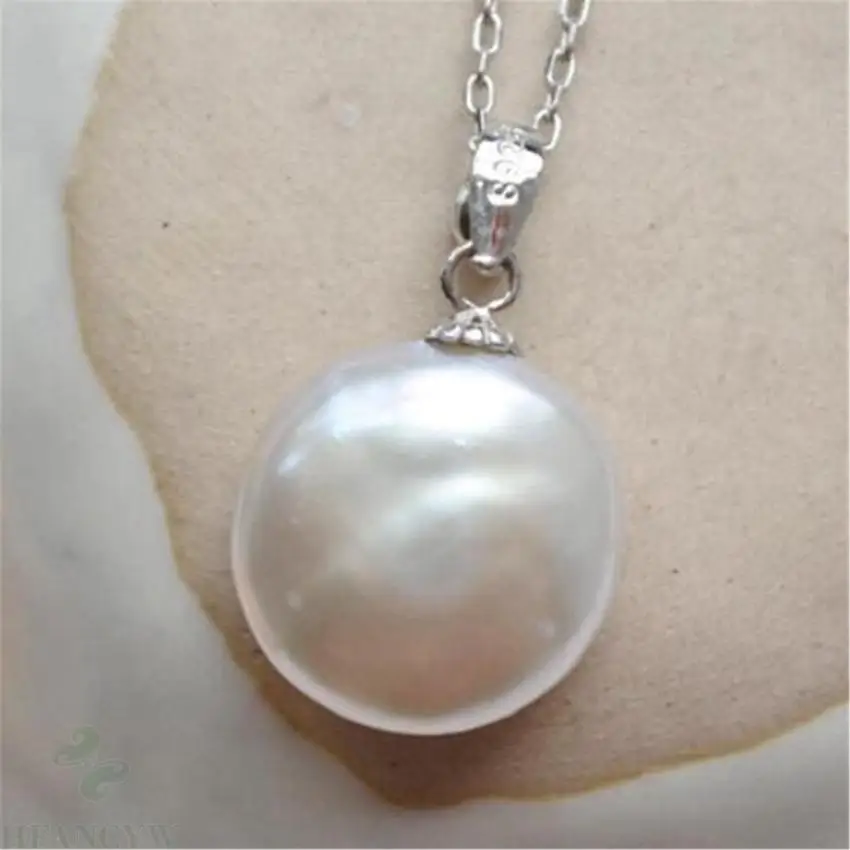 

15-16mm White Baroque Pearl Necklace 18 inches Chic Women Cultured Real Chain