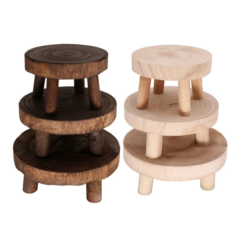 Solid Wood Round Bench Plant Stand Creativity Flower Pot Base Display Stand Stool Home Garden Patio Decor