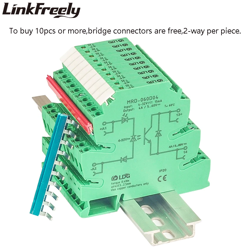 MRD-060D4 10pcs Ultra-thin Innovative LED Solid State Relay 4A Input: 5V 12V 24V DC SSR Interface Voltage Relay Module DIN Rail