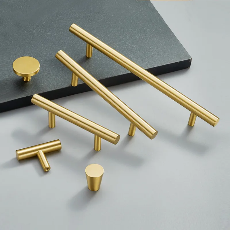 

Satin Brass Kitchen Cabinet Knobs and Pulls Gold Drawer Dresser Handles Cupboard Wardrobe Door Pulls Handles Modern-1Pack