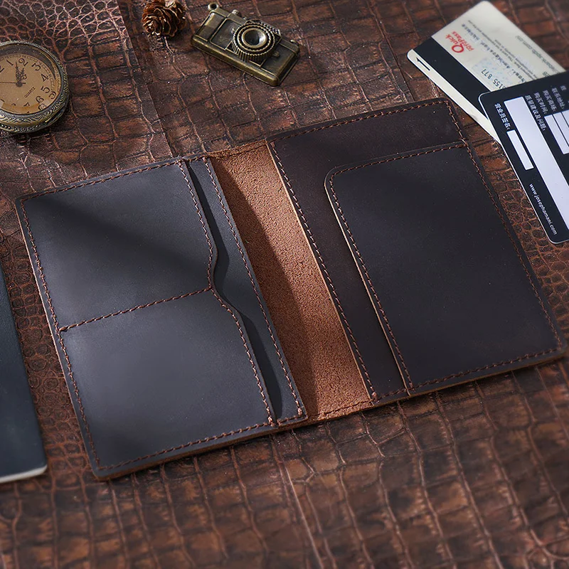 Vintage Genuine Leather Passport Case Men Travel Wallet Document Organizer Handmade Cow Leather Covers for Passports