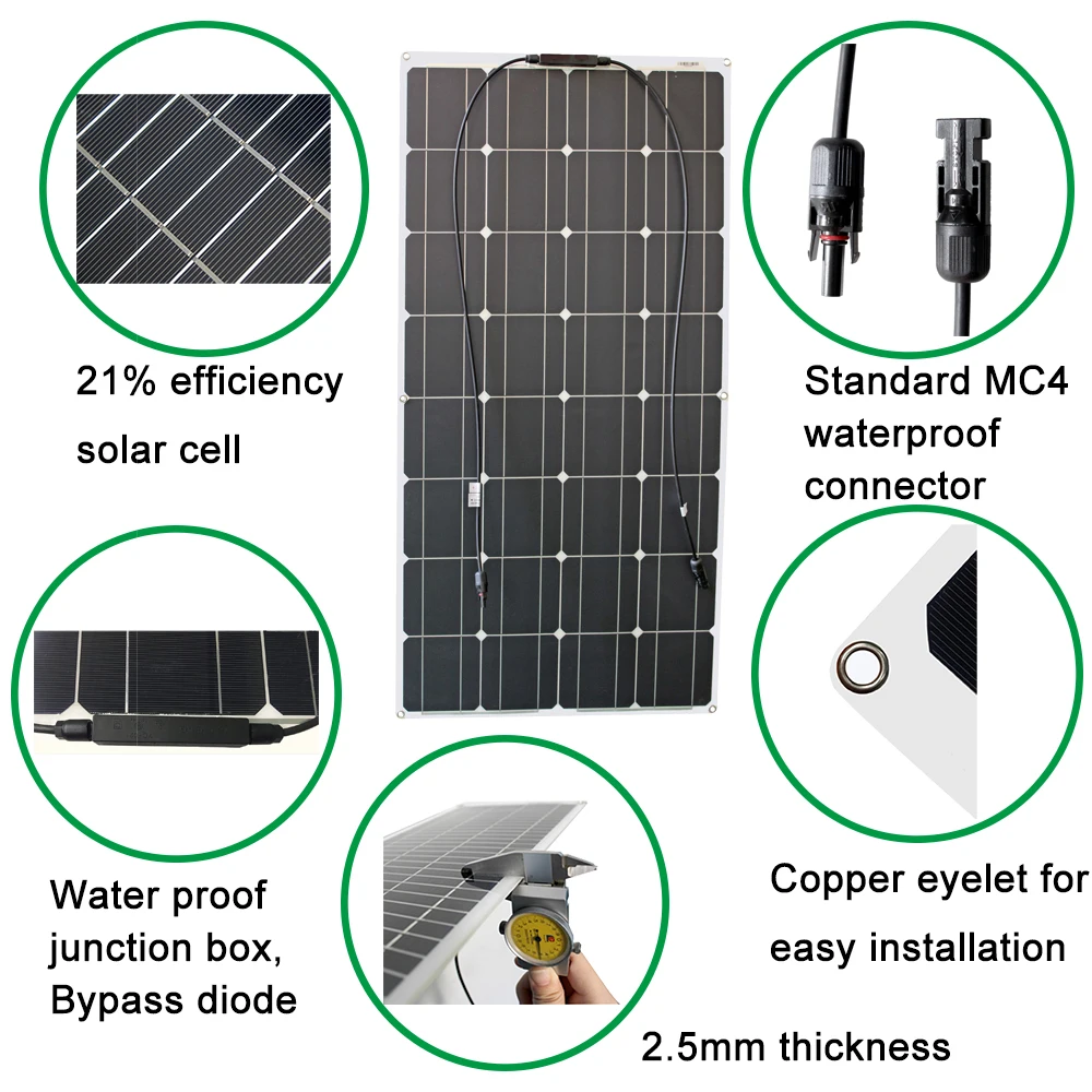 DGSUNLIGHT 100w 200w 12v portable Solar Panel Flexible 18V 800W plate CELLS Monocrystalline silicon