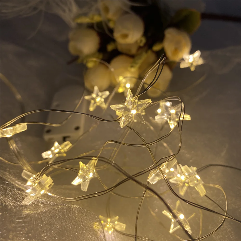 

Star String LED Decor Lights 2M 20LED Battery Operated Fairy Lights Copper Wire Light String Xmas Garland Home Party Decorative