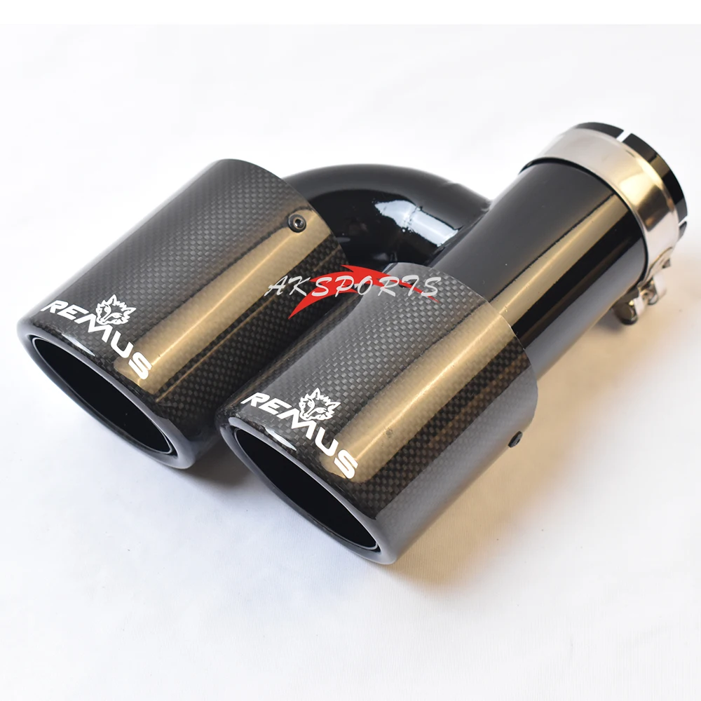 

1PC Right Side Glossy Black Stainless Steel Straight Muffler Pipe Curly Carbon H Style End Tail Exhaust Tip