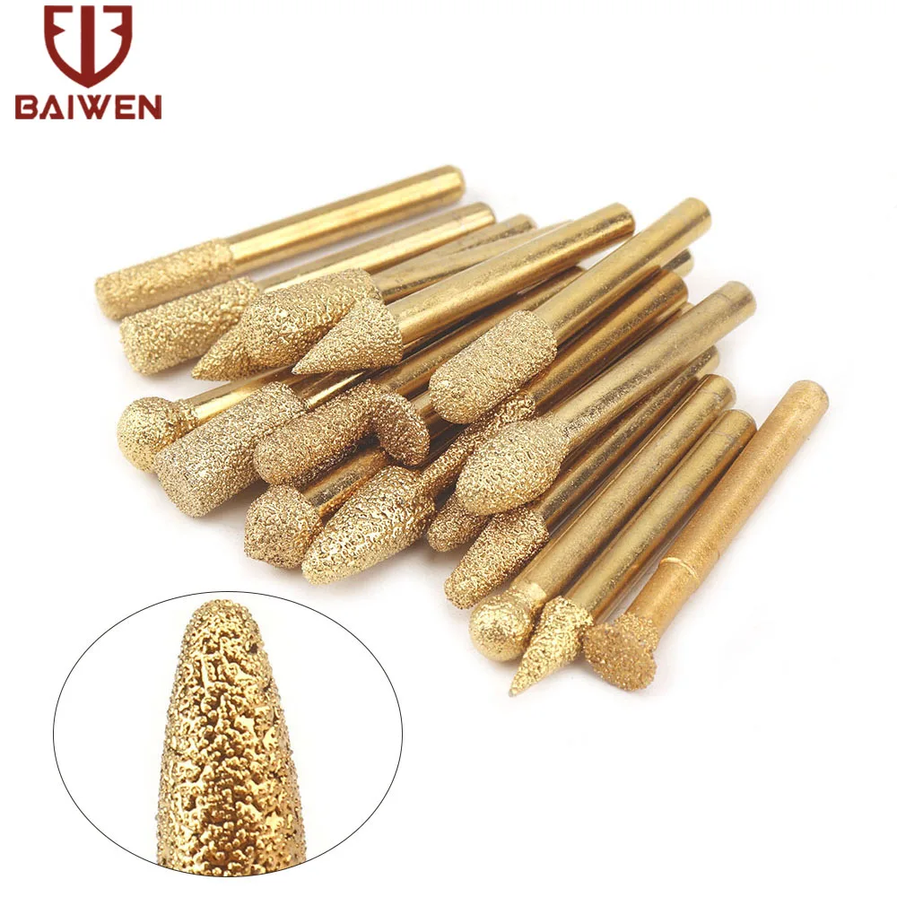 Kepala Roda Gerinda Berlian Vakum Brazing Berlian Lurus Ukiran Bit Dremel Batu Giok Alat Poles Ukiran 61x10mm