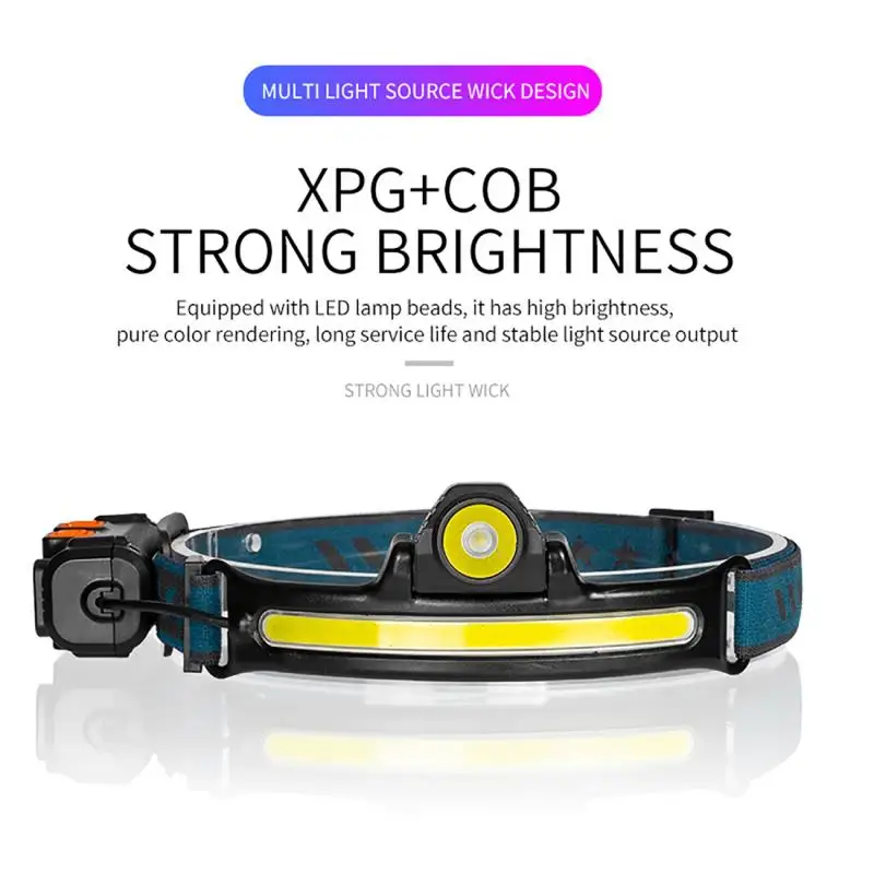 

Налобный фонарь с многофункциональным датчиком, XPG + COB, уличный инструмент, налобный фонарь с аккумулятором и 6 режимами работы, налобный фонарь с регулируемым фокусом