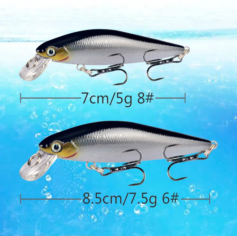 New Floating Minnow Fishing Lure 7cm 8.5cm 5g 7.5g Artificial Bait Hard Wobbler Dive 1.5m Crankbait For Pike Bass