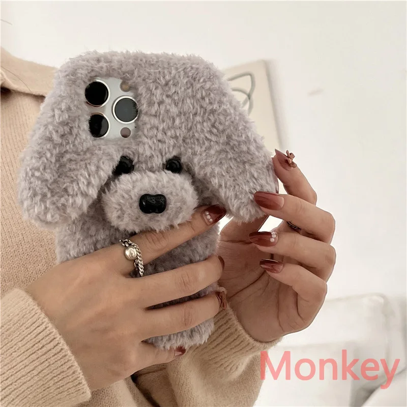 Funda de teléfono 3D mullida de perro de peluche para Huawei Y9 Prime 2019 Y7 Y6 2018 Y5 P samrt Y8P Honor 50 30 20 10 Lite 8X 9X 9A 8A, funda de felpa