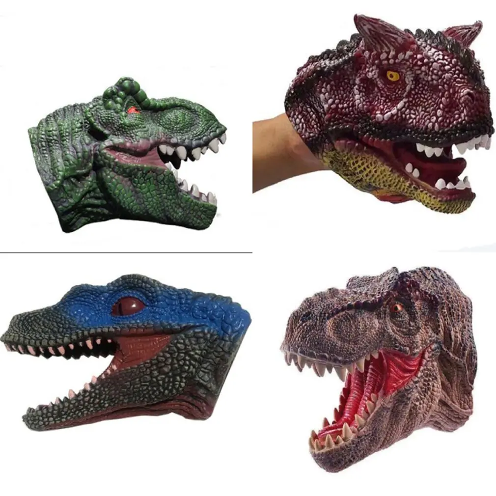 New Dinosaur Hand Puppets Soft Rubber Dinosaur Toys Jurassic Raptor Realistic Puppet Dinosaur Head Hand Puppet Figure Toys