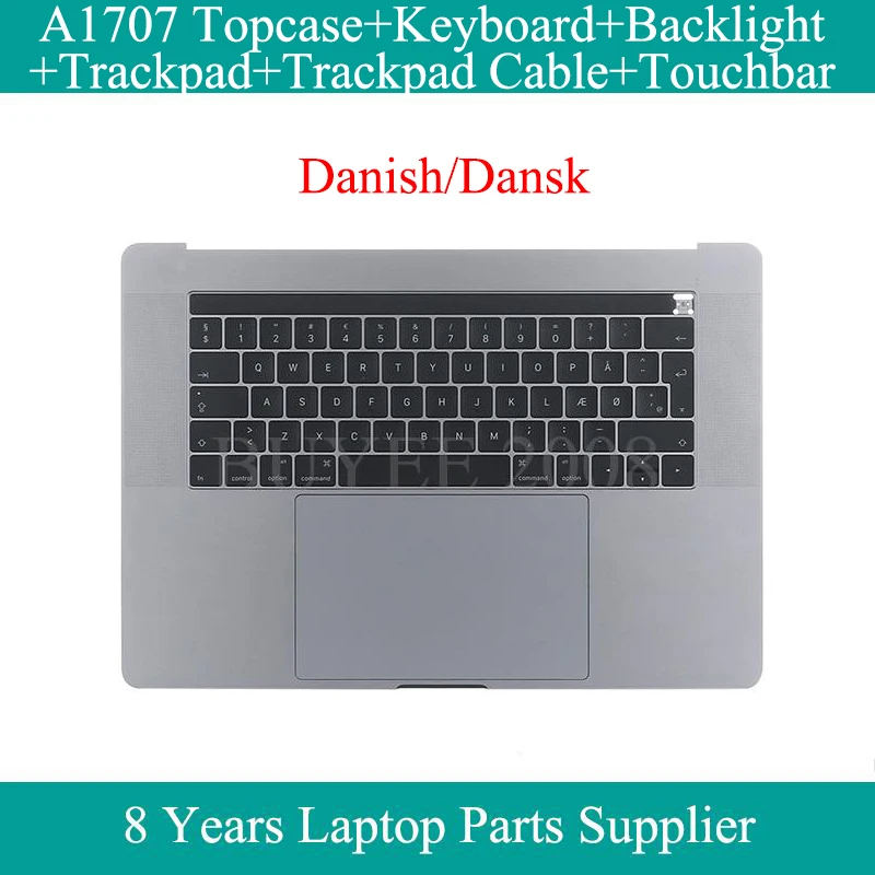 Original For Macbook Pro UK A1707 Danish Keyboard Backlight Topcase Touchbar Trackpad Trackpad Cable 2016 2017 Space Grey Silver