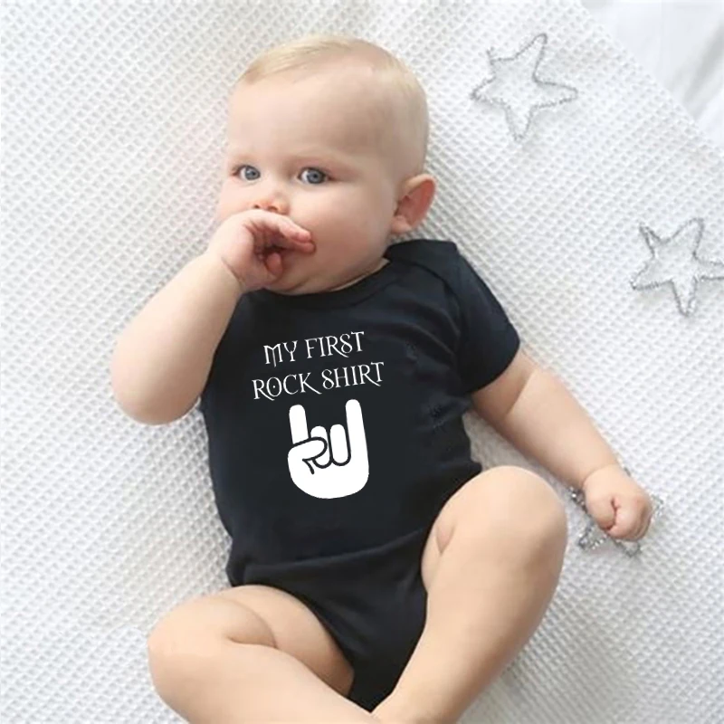 My First Rock Shirt Print Infant Baby Girls Boys Summer Bodysuit Cotton Outfits Babys Fashion Cute Short Sleeve Clothes