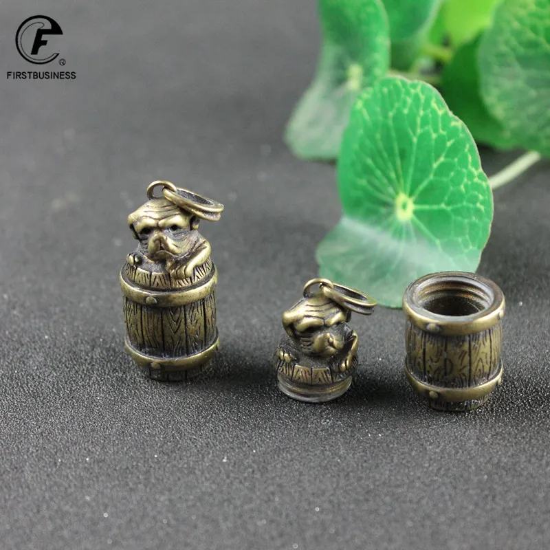 Vintage Brass Dog barrel Miniature Figurines Lucky Desktop Ornament Home Decorations Fragrant incense holders Keyring
