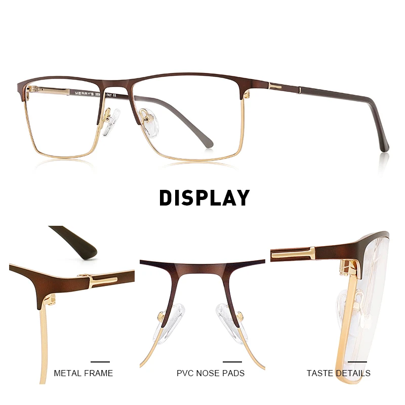 MERRYS DESIGN Men Luxury Glasses Frame Male Square Optical Myopia Prescription Hyperopia Alloy Eyeglasses S2034