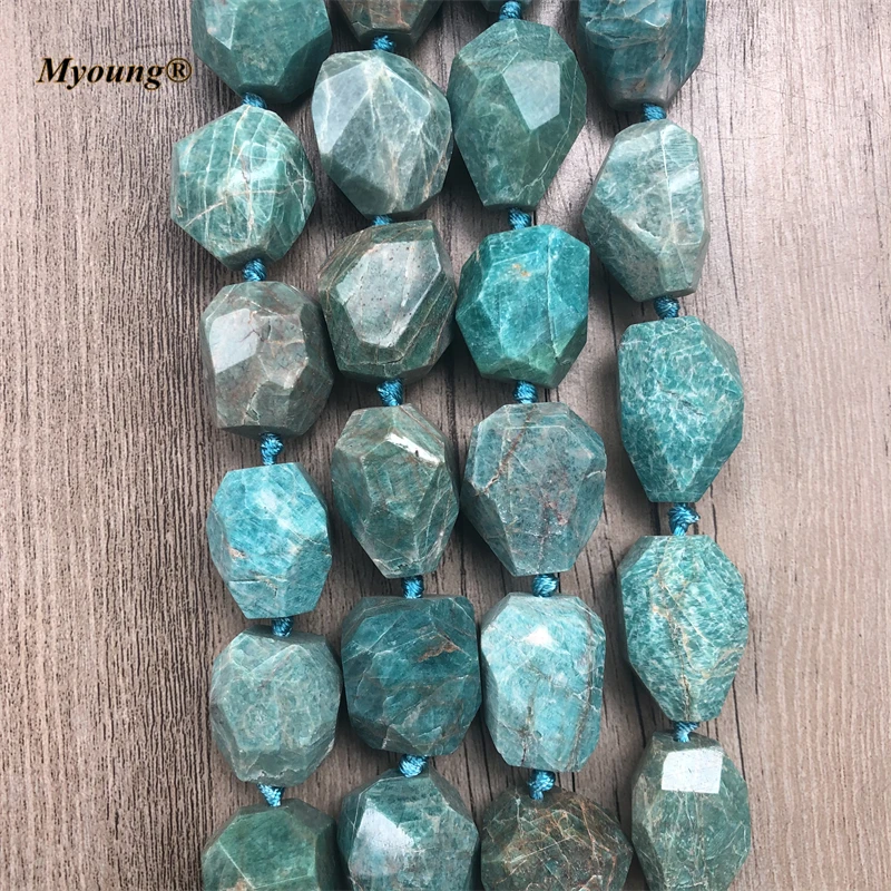 Faceted Natural Amazonite Cutting Nugget Stone Pendant Beads For DIY Jewelry Making MY1177